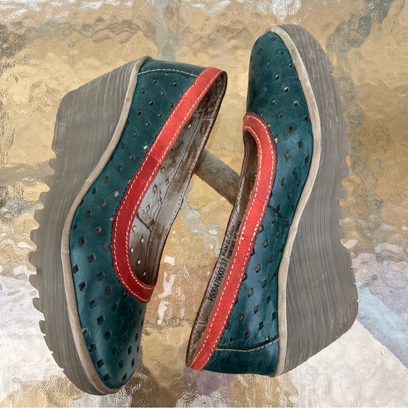 Fly London Yeo Perf Petrol Wedge Platform Slip On Walking Shoe - Picture 6 of 16